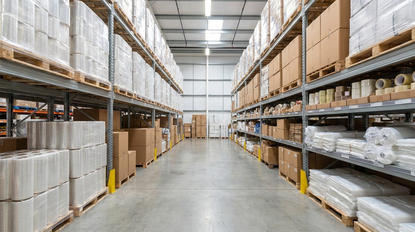 Packaging Supplies for Packing Houses: What to Stock Before Peak Season Warehouse aisle stocked with packaging supplies